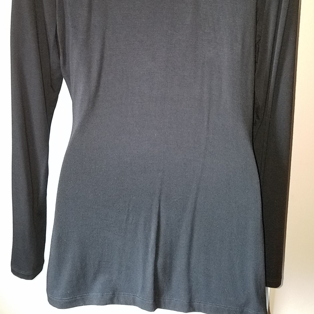 Black surplice long-sleeve shirt, w/zipper details - Picture 4 of 6